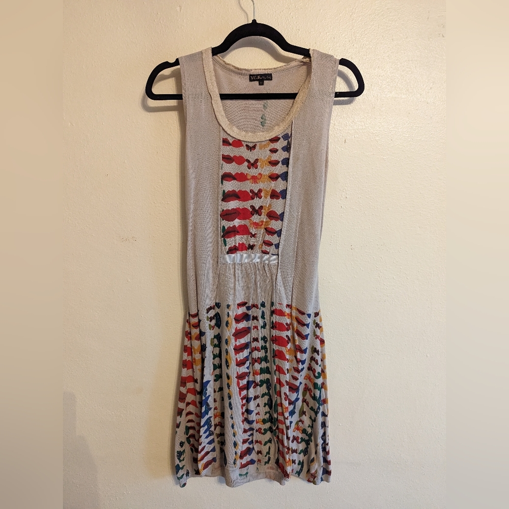 Tie back screen printed knit dress